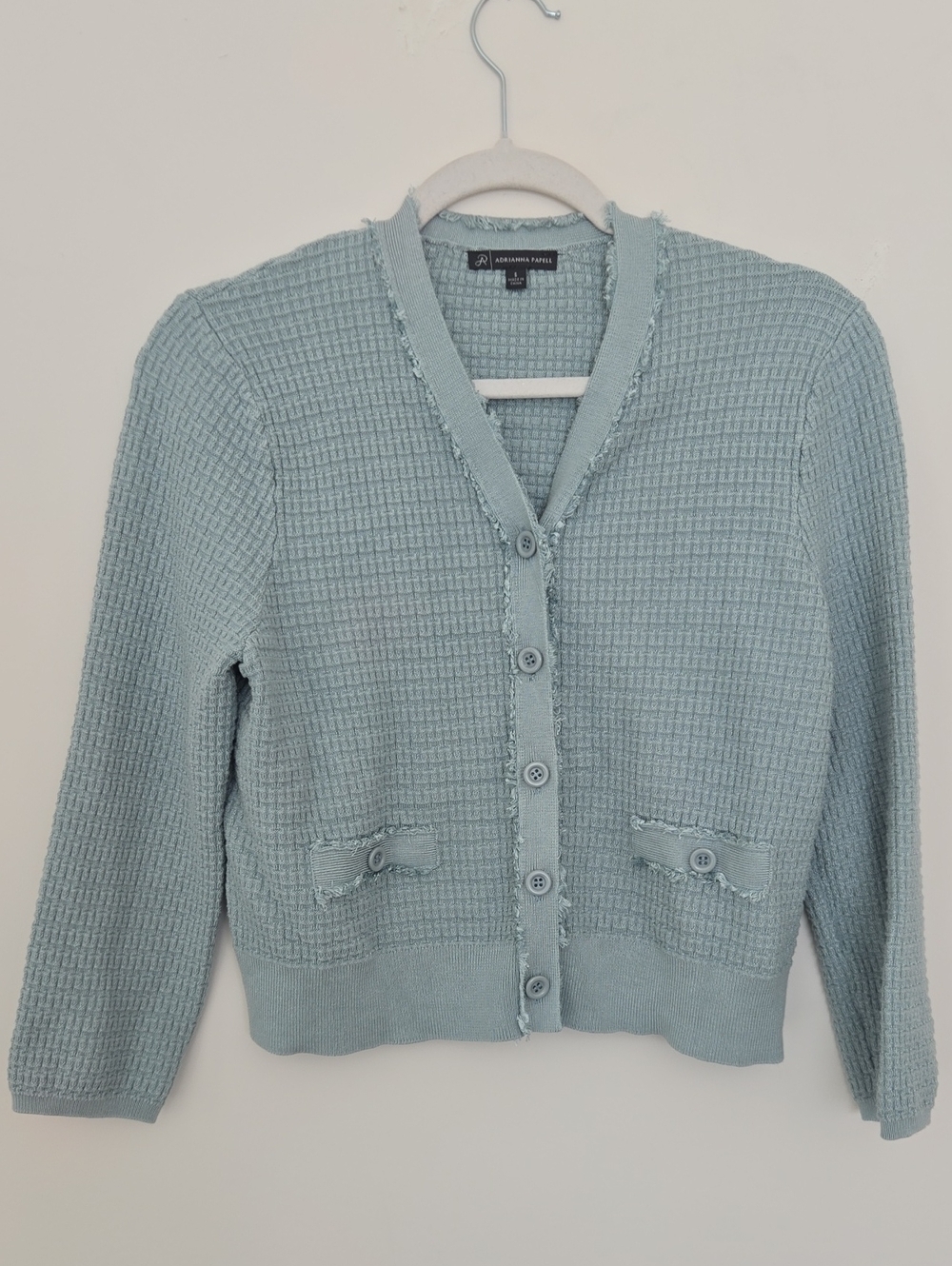 Adrianna Papell Pale Blue Waffle Textured Cardigan Normcore Preppy Size Small